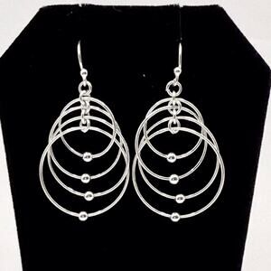Sterling Silver 925 Multi Hoop Dangle Earrings Modern Kinetic Drop